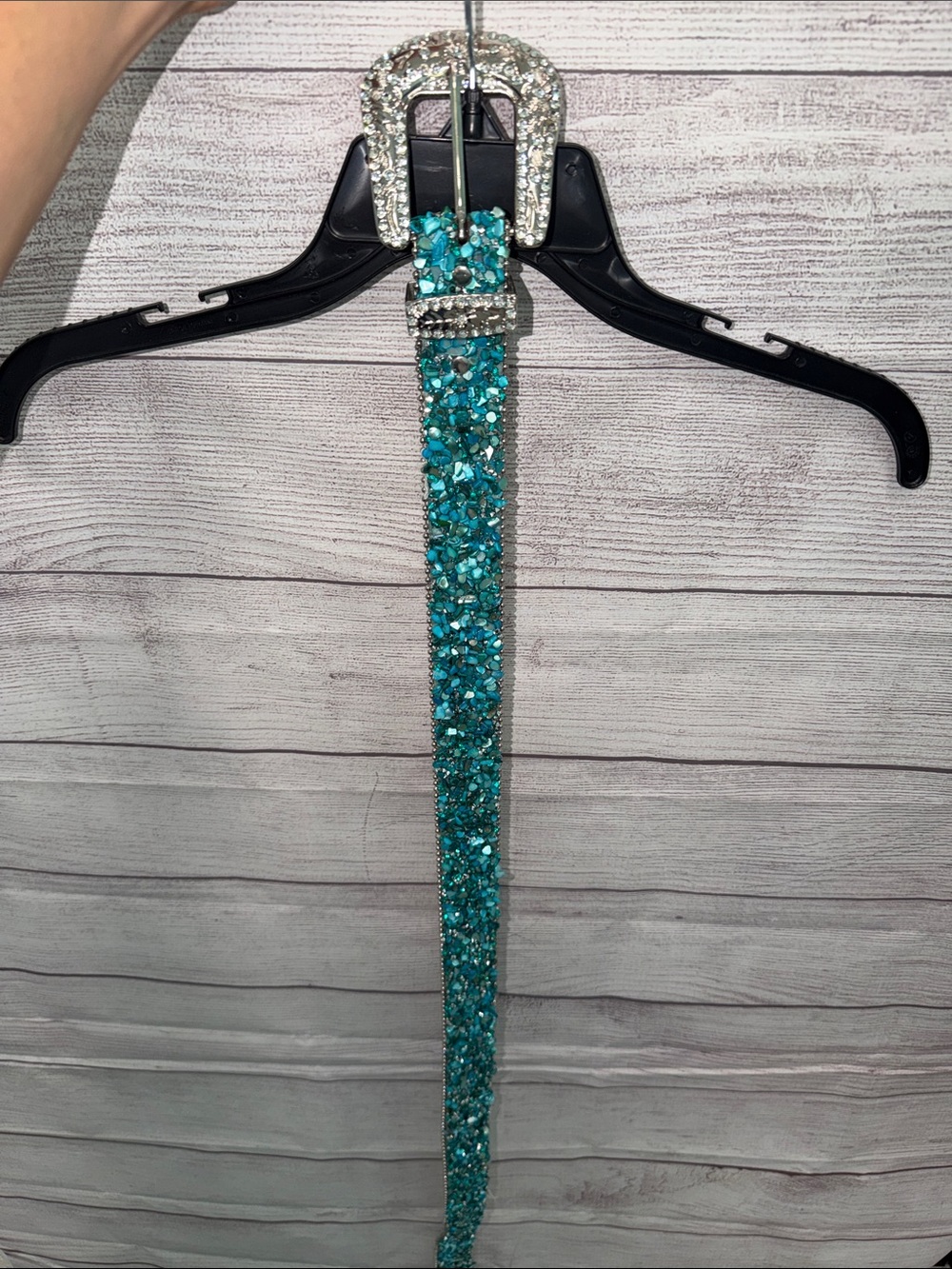 Buckle Teal Crystal Belt with Rhinestone Buckle
